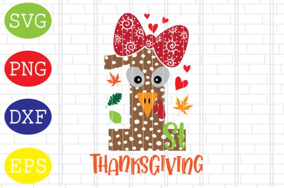 1st Thanksgiving with Bow Svg, Turkey Review